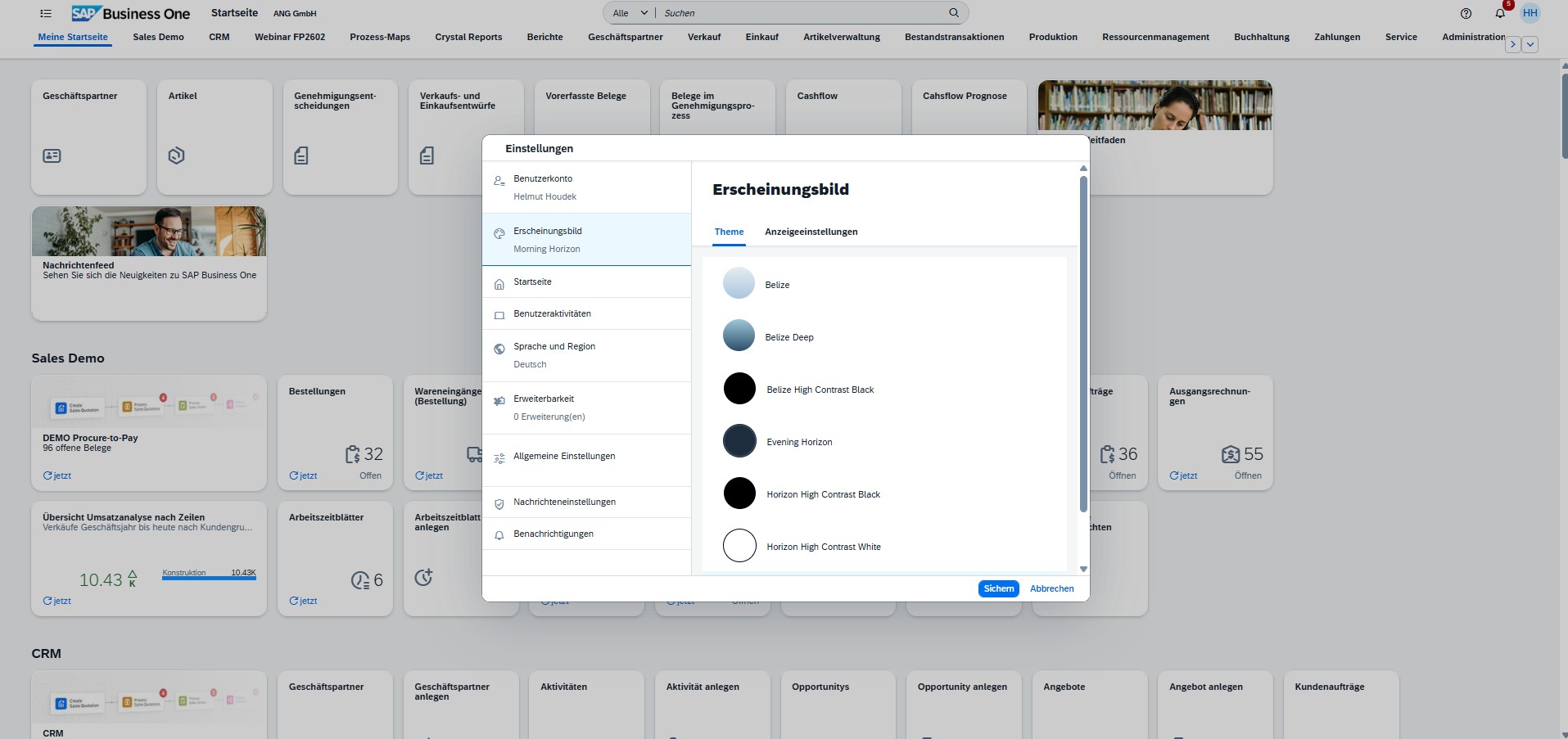 Einstellungen im SAP Business One Webclient | ANG