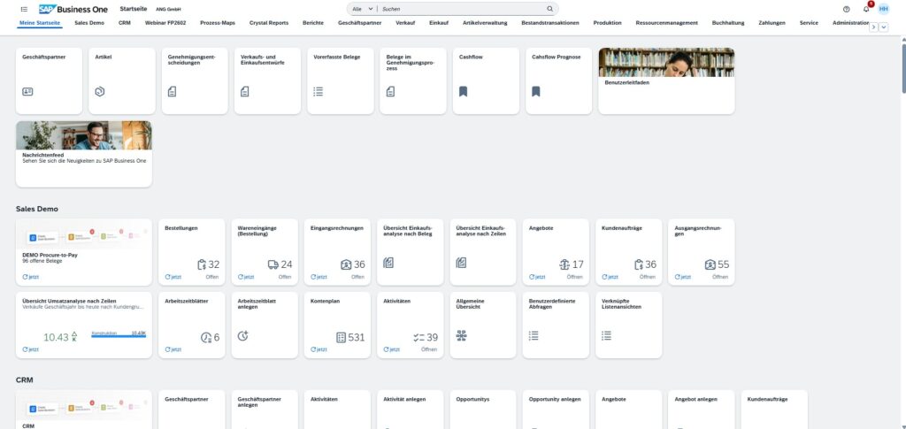 Startseite im SAP Business One Webclient | ANG