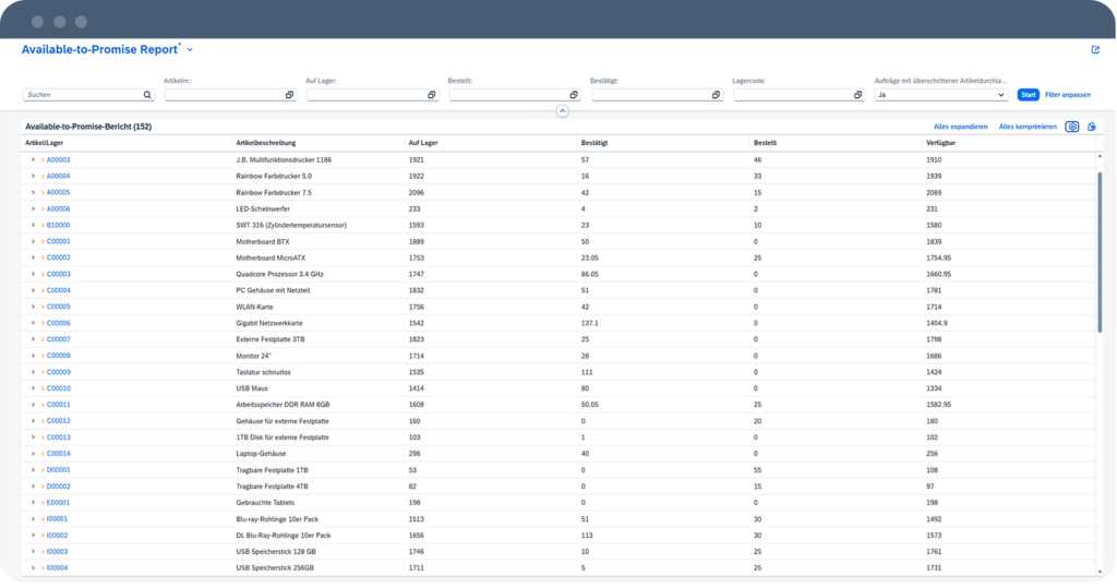 SAP Webclient Available to Promise Report | ANG