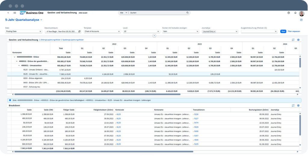 SAP Webclient GuV in SAP Business One | ANG