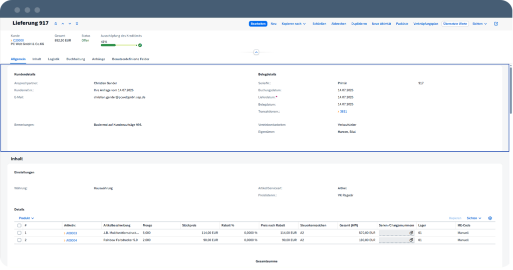 SAP Webclient Lieferung | ANG
